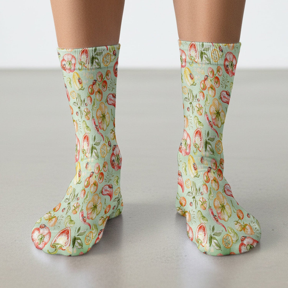 Watercolor Veggie Ladybug Nurse Socks