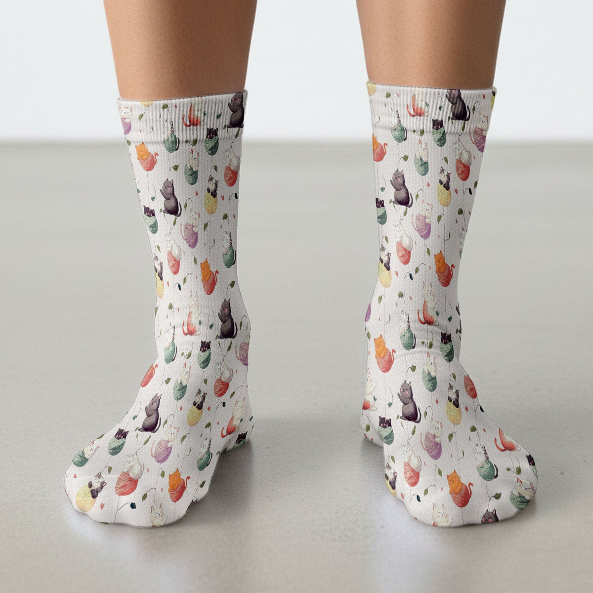 Cats Playing Yarn Balls Nurse Socks