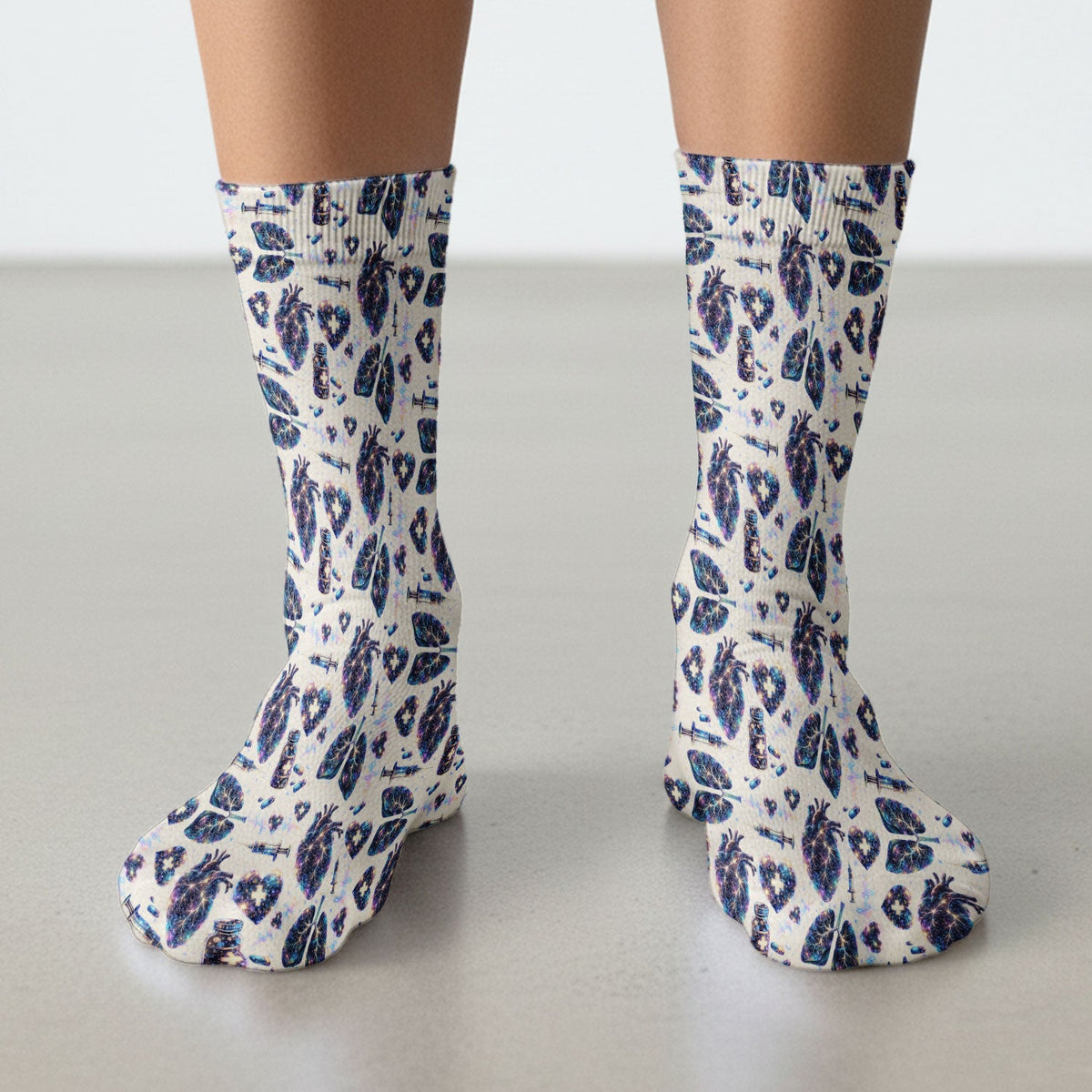 Galaxy Anatomical Heart Lung Syringe Nurse Socks