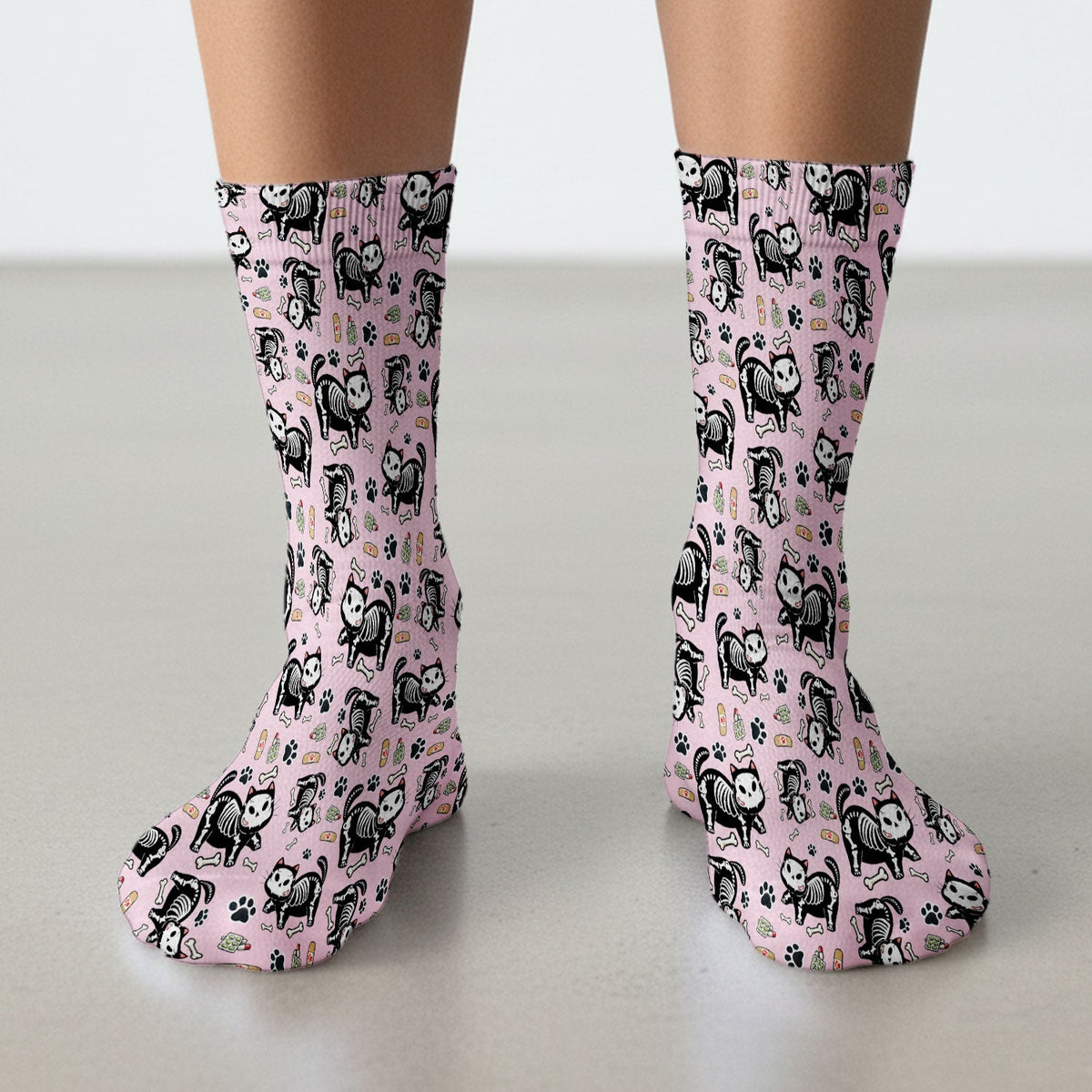 Skeleton Cat Medical Nurse Socks