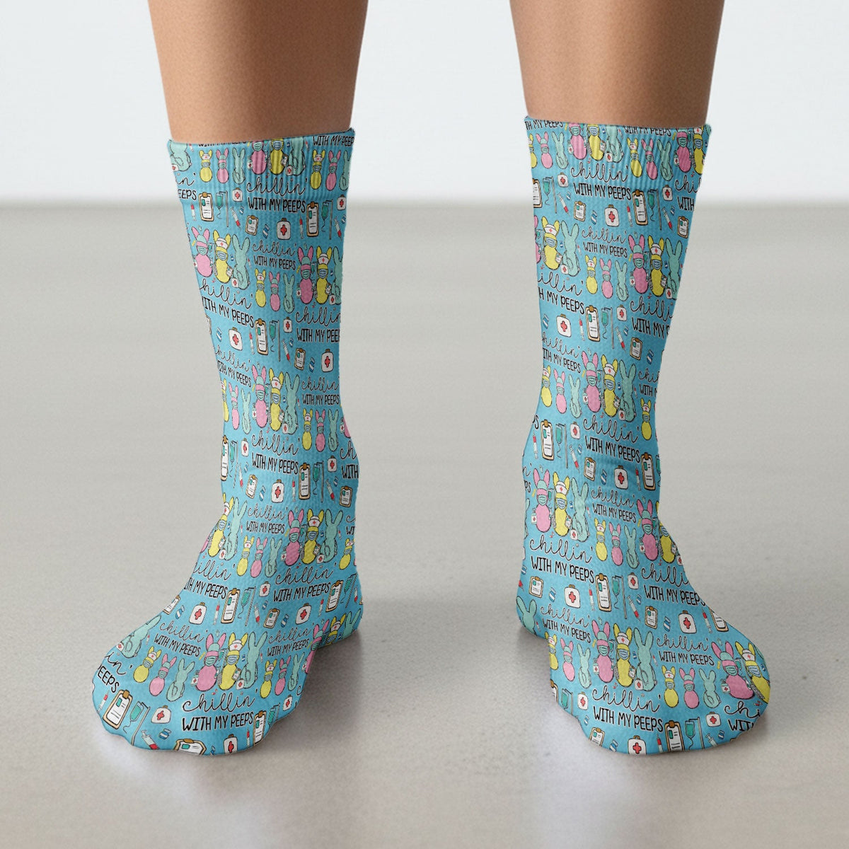 Bunny Nurse Chillin With My Peeps Socks - Easter Gift