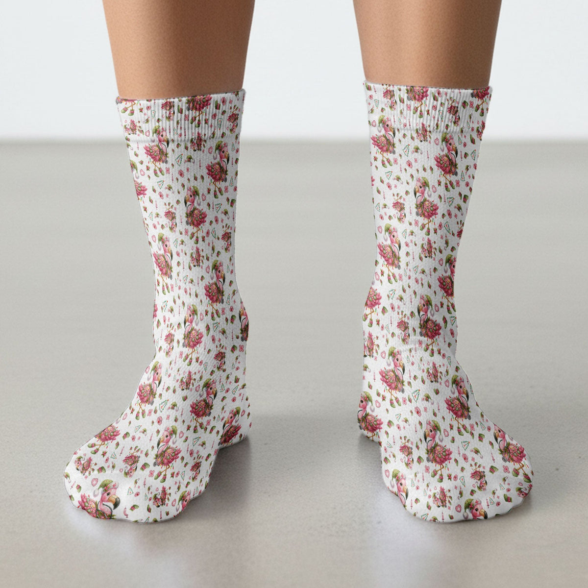 Pink Flamingo Christmas Nurse Socks