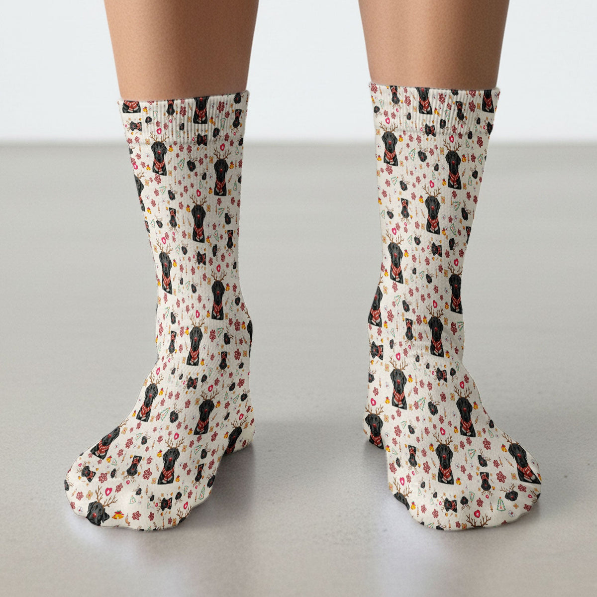 Black Lab Reindeer Christmas Nurse Socks - Gift For Dog Lover