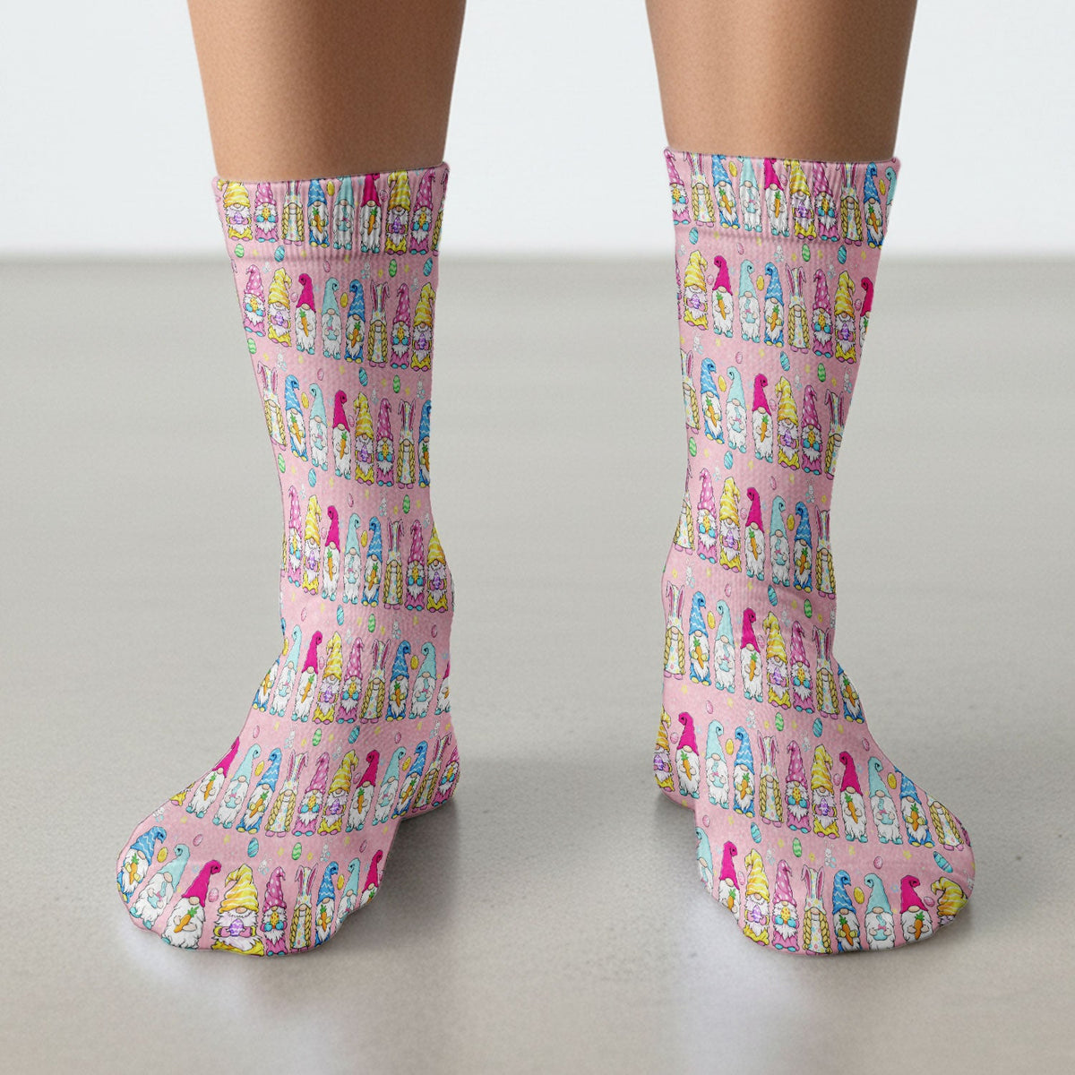 Colorful Easter Gnome Bunny Eggs Nurse Socks