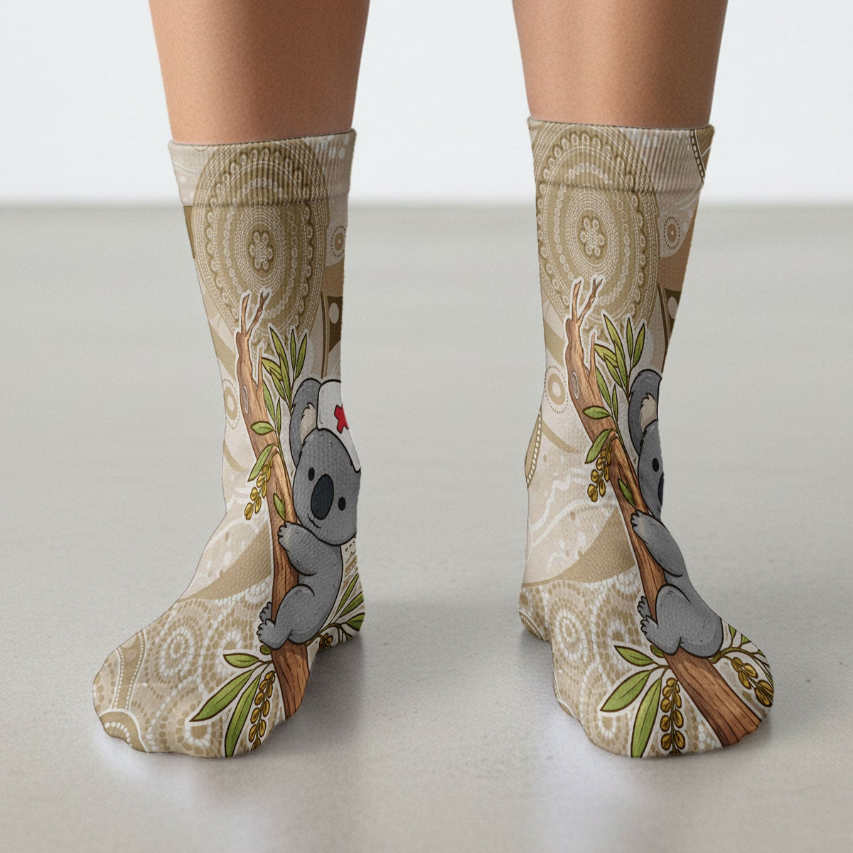 Australian Indigenous Dot Art Koala Nurse Socks