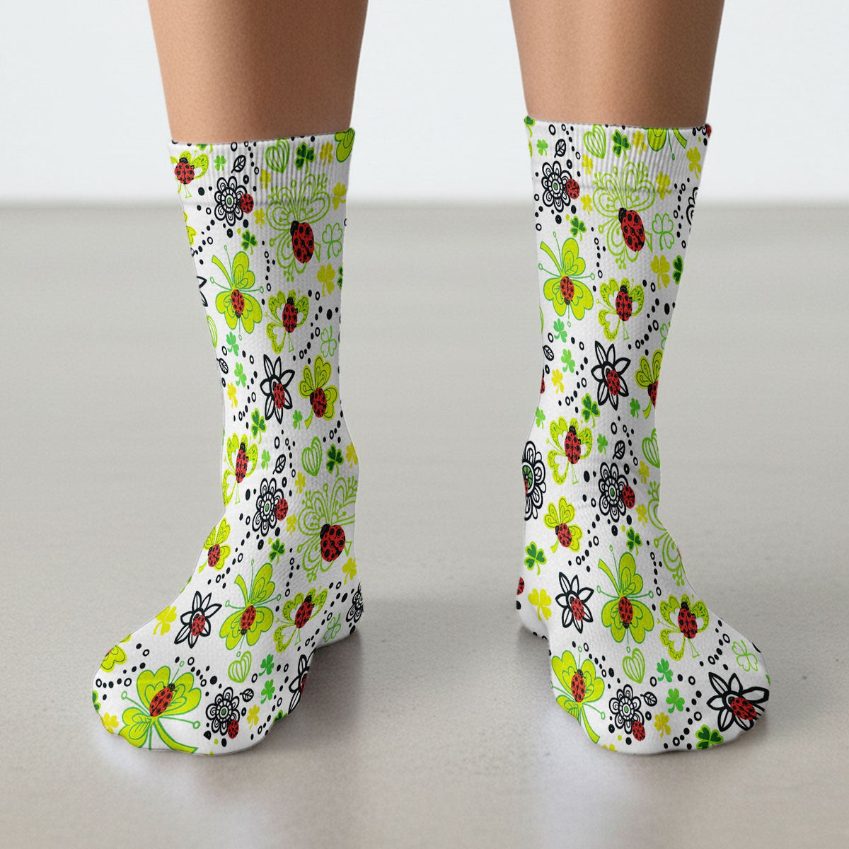 Ladybug Clover Floral Nurse Socks