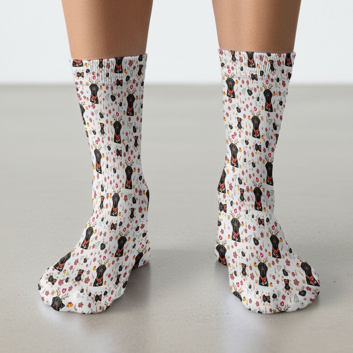 Black Lab Reindeer Christmas Nurse Socks - Gift For Dog Lover