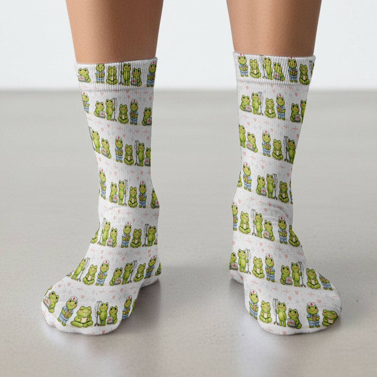 Adorable Frog Various Poses Nurse Socks