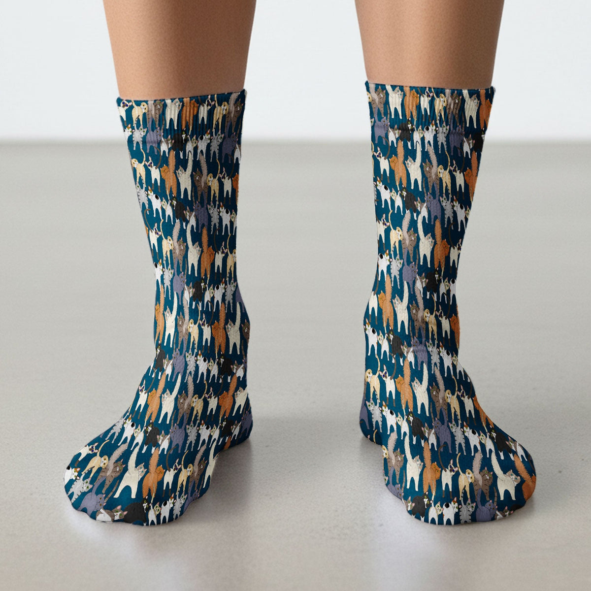 Whimsical Multicolor Cat Cartoon Nurse Socks