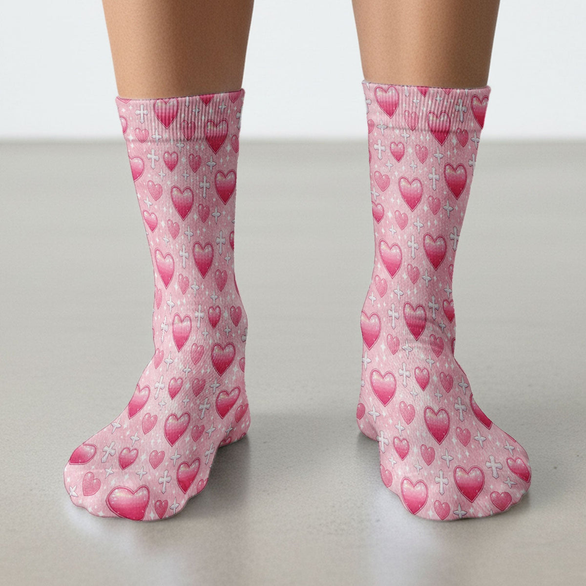 Pink Heart & Cross Nurse Socks