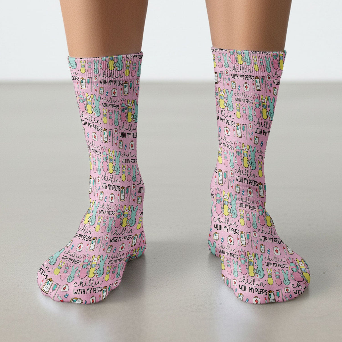 Bunny Nurse Chillin With My Peeps Socks - Easter Gift
