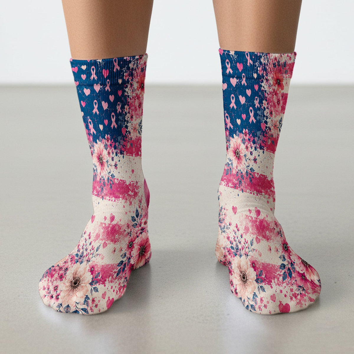 Breast Cancer Floral Flag Nurse Socks