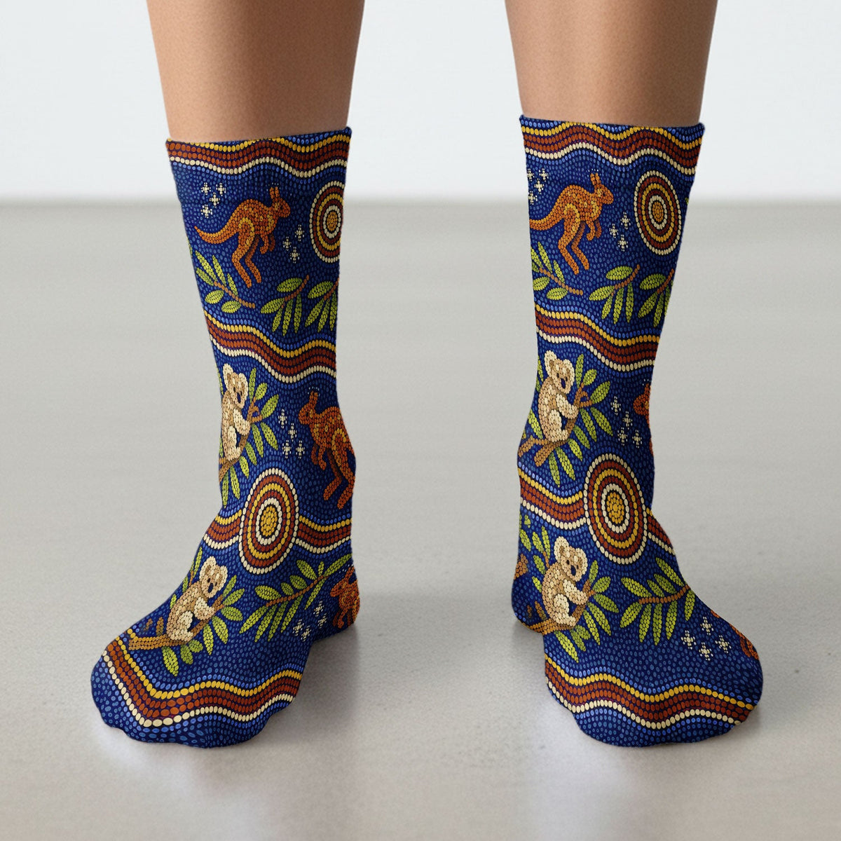Australian Aboriginal Dot Art Kangaroo Koala Nurse Socks