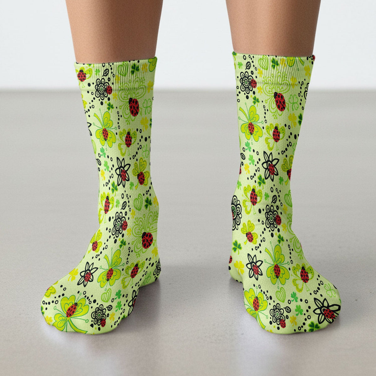 Ladybug Clover Floral Nurse Socks