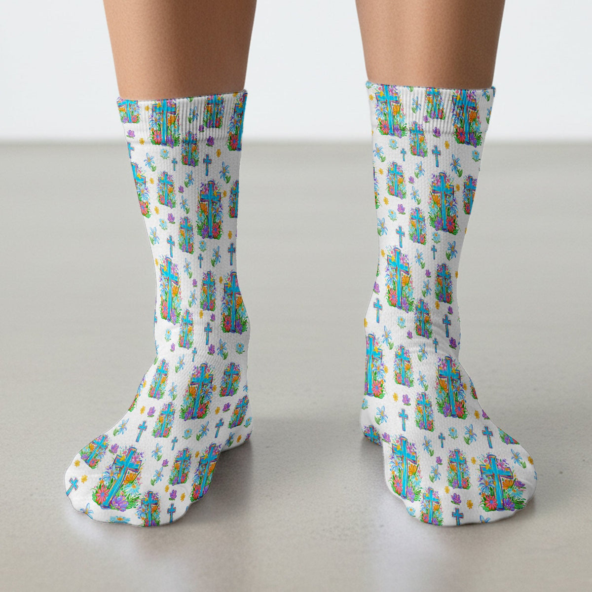 Christian Floral Cross Spring Nurse Socks