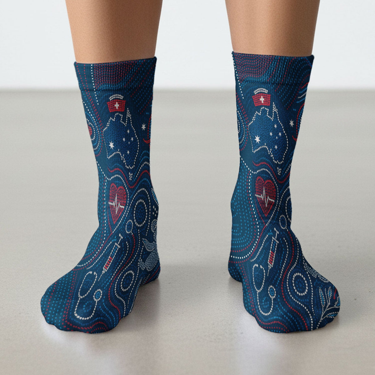 Aboriginal Dot Art Kangaroo Koala Nurse Socks