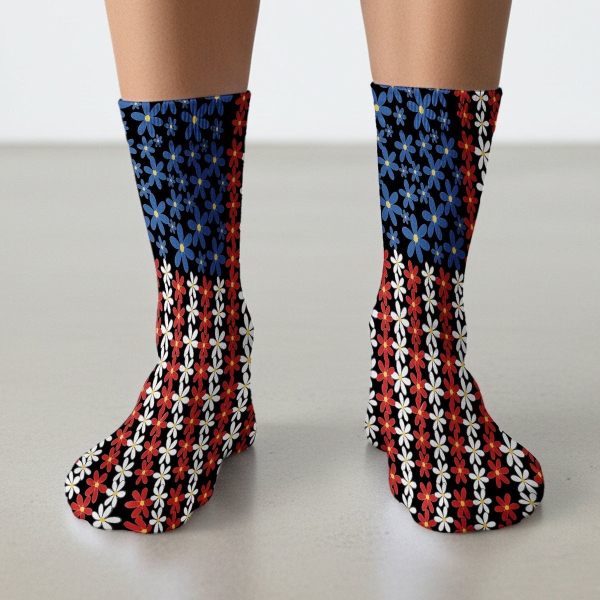 Retro Red Blue Daisy Nurse Socks