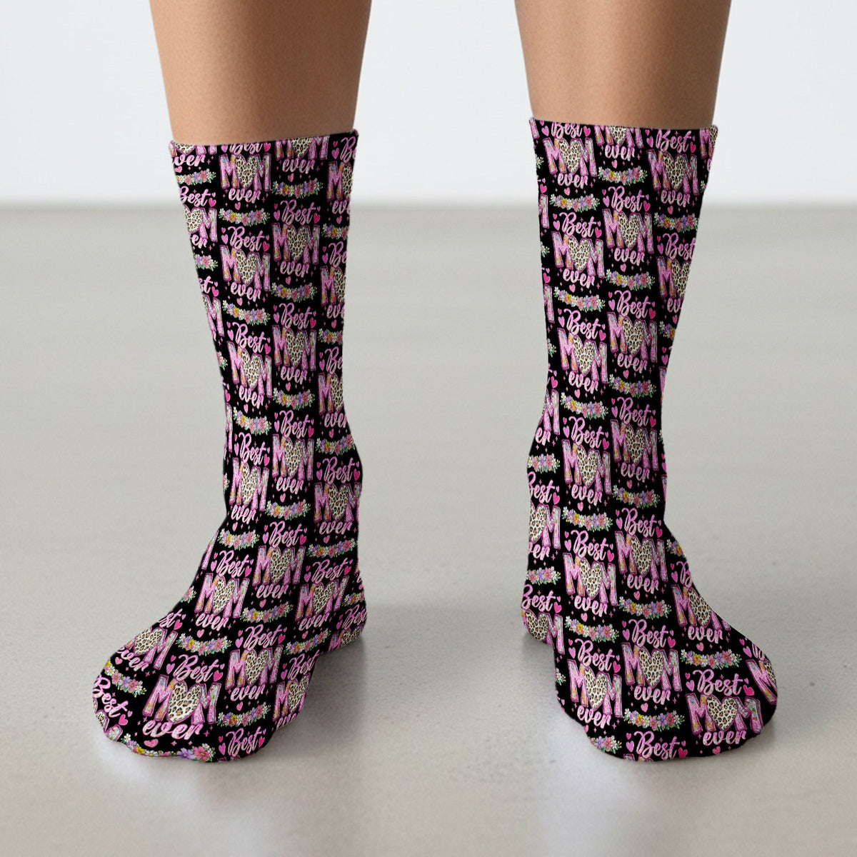 Best Mom Ever Leopard Heart Nurse Socks