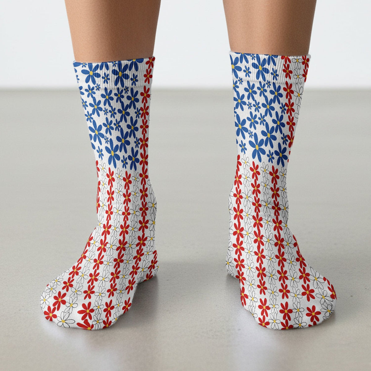 Retro Red Blue Daisy Nurse Socks