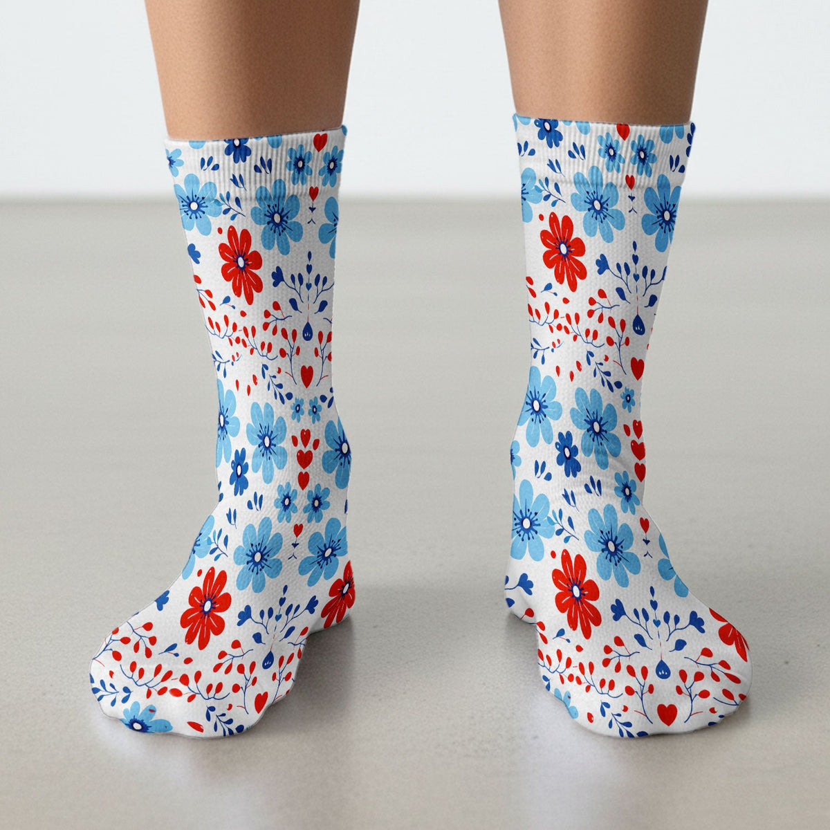 Symmetrical Folk Floral Heart Nurse Socks
