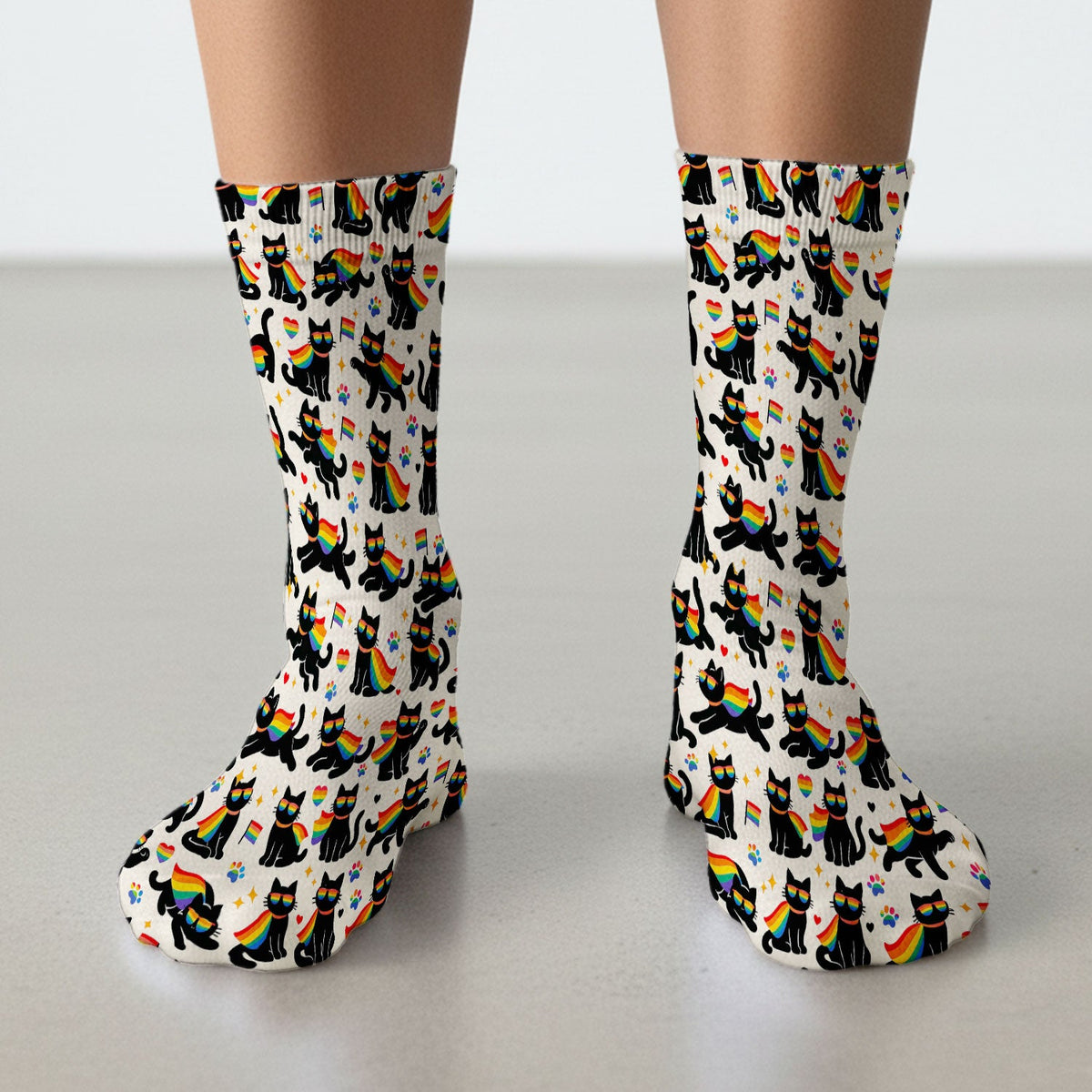 Rainbow Black Cat Pride Nurse Socks