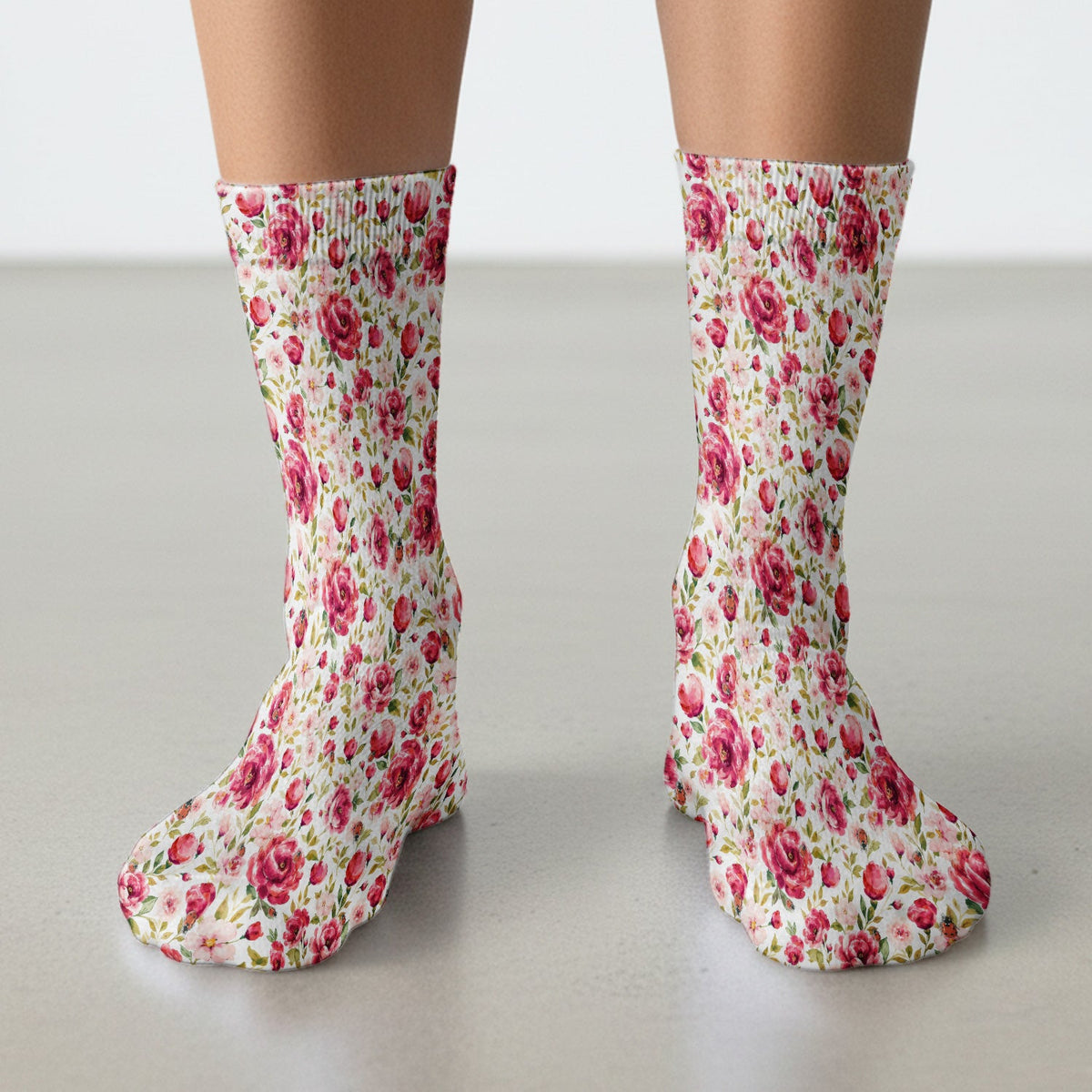 Pink Rose Ladybug Garden Nurse Socks