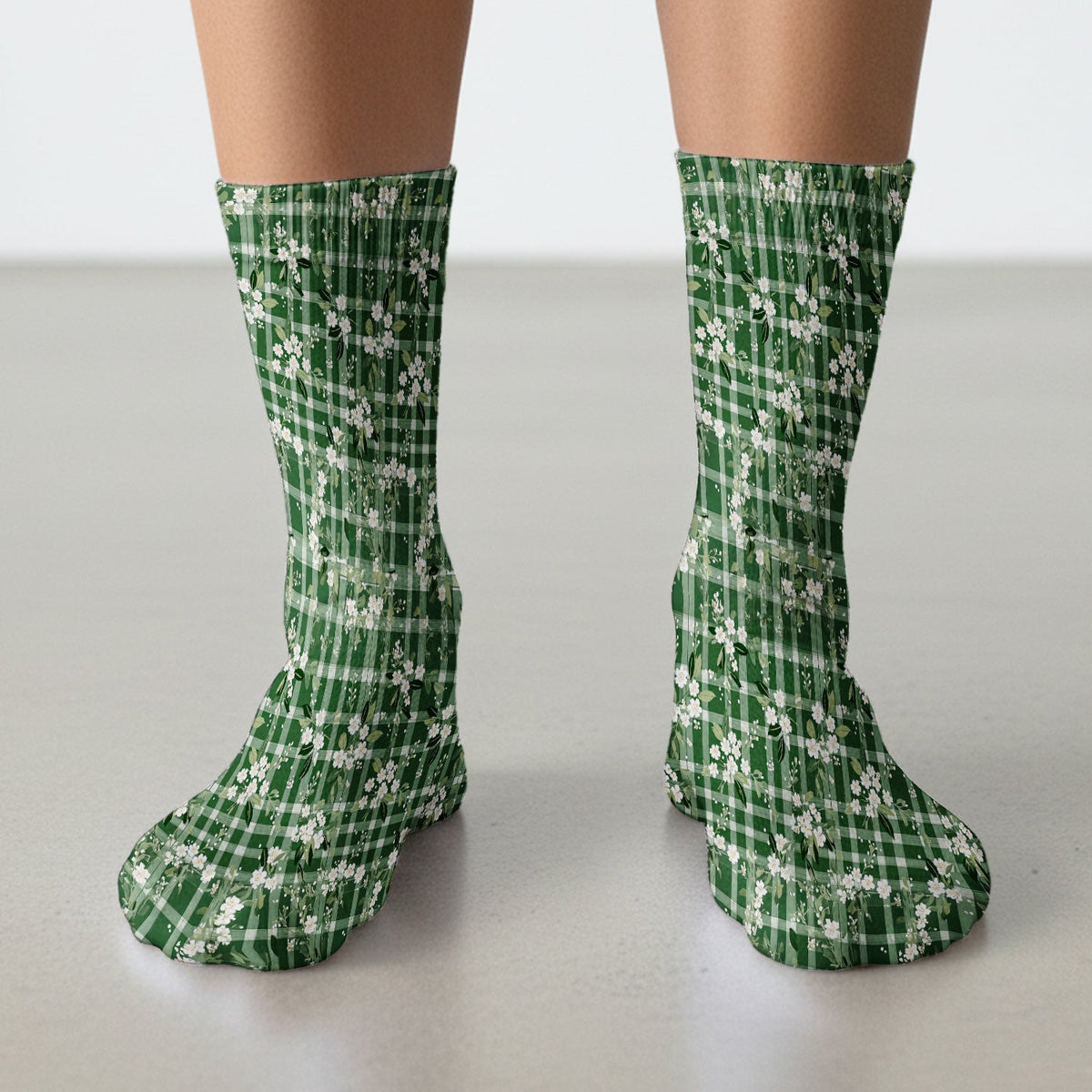 Green Gingham Floral Nurse Socks