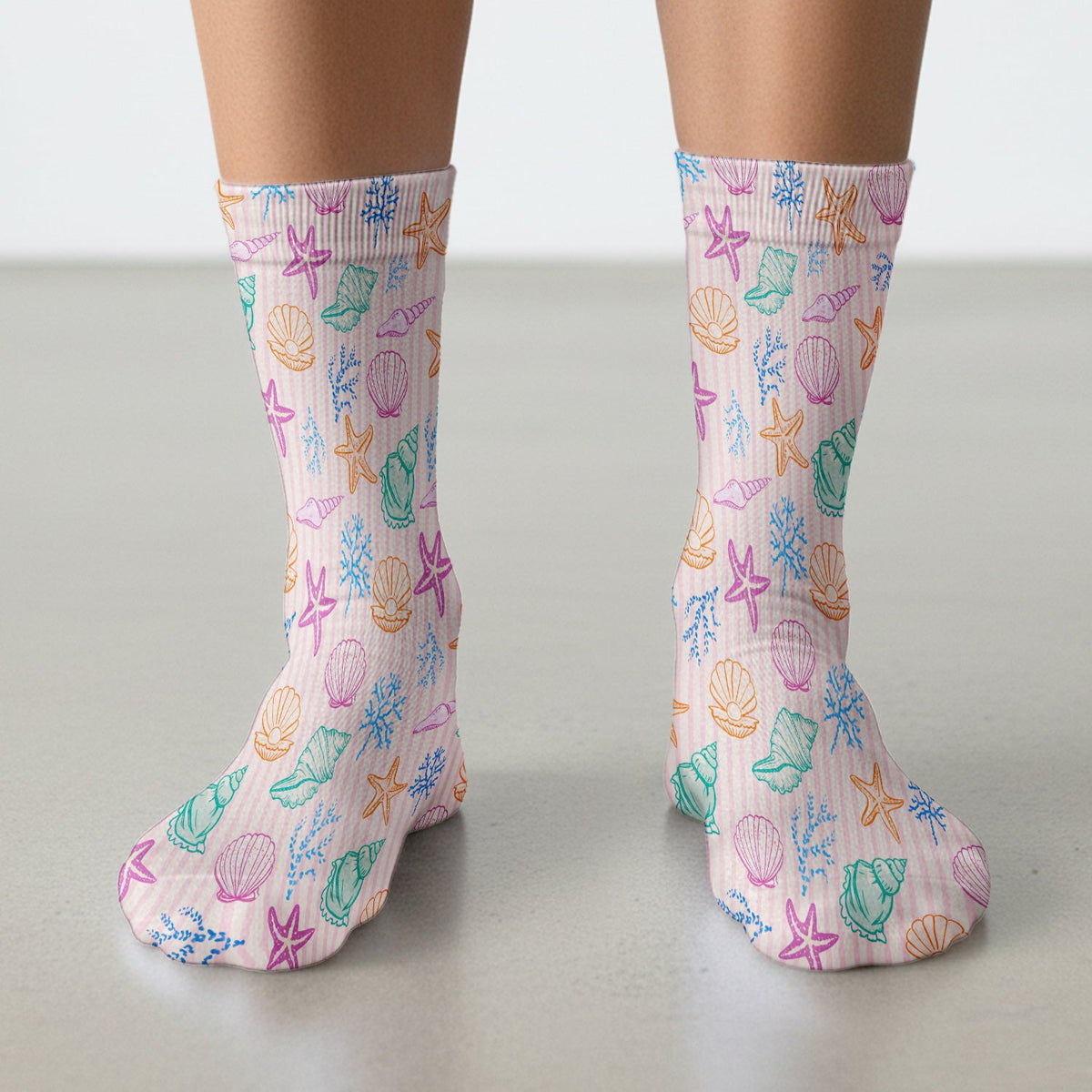 Colorful Seashell Starfish Ocean Stripe Nurse Socks
