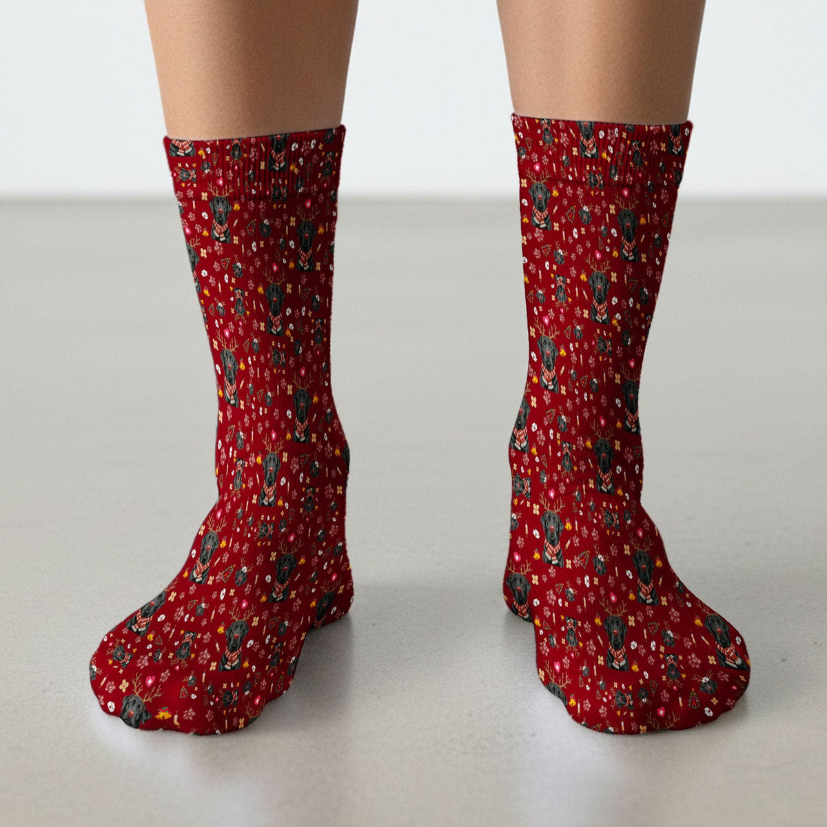 Black Lab Reindeer Christmas Nurse Socks - Gift For Dog Lover