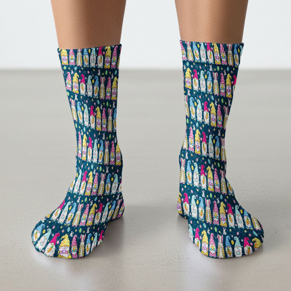 Colorful Easter Gnome Bunny Eggs Nurse Socks