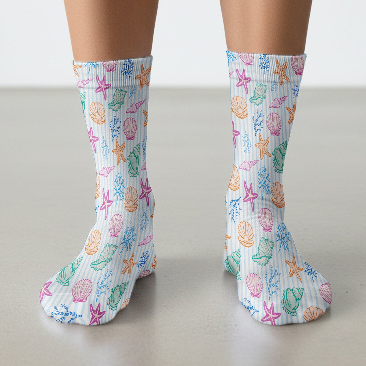Colorful Seashell Starfish Ocean Stripe Nurse Socks