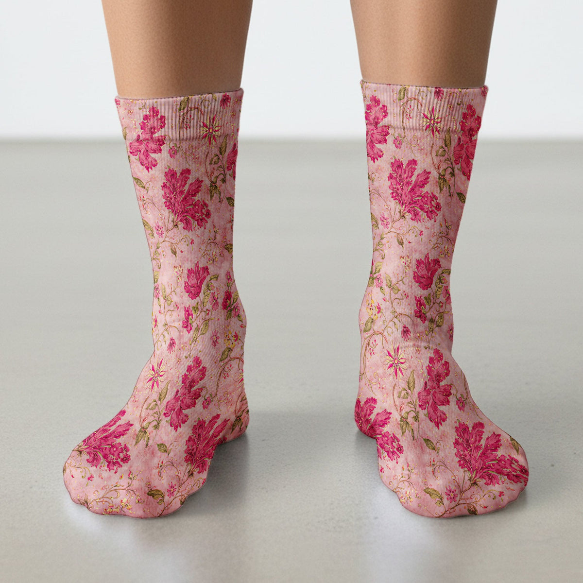 Elegant Pink Floral Vine Nurse Socks
