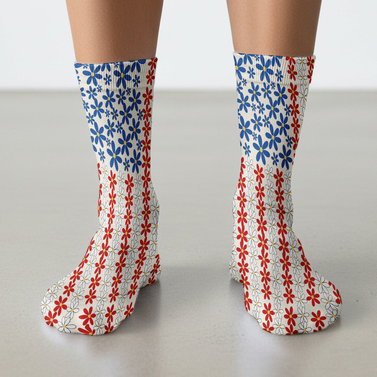 Retro Red Blue Daisy Nurse Socks