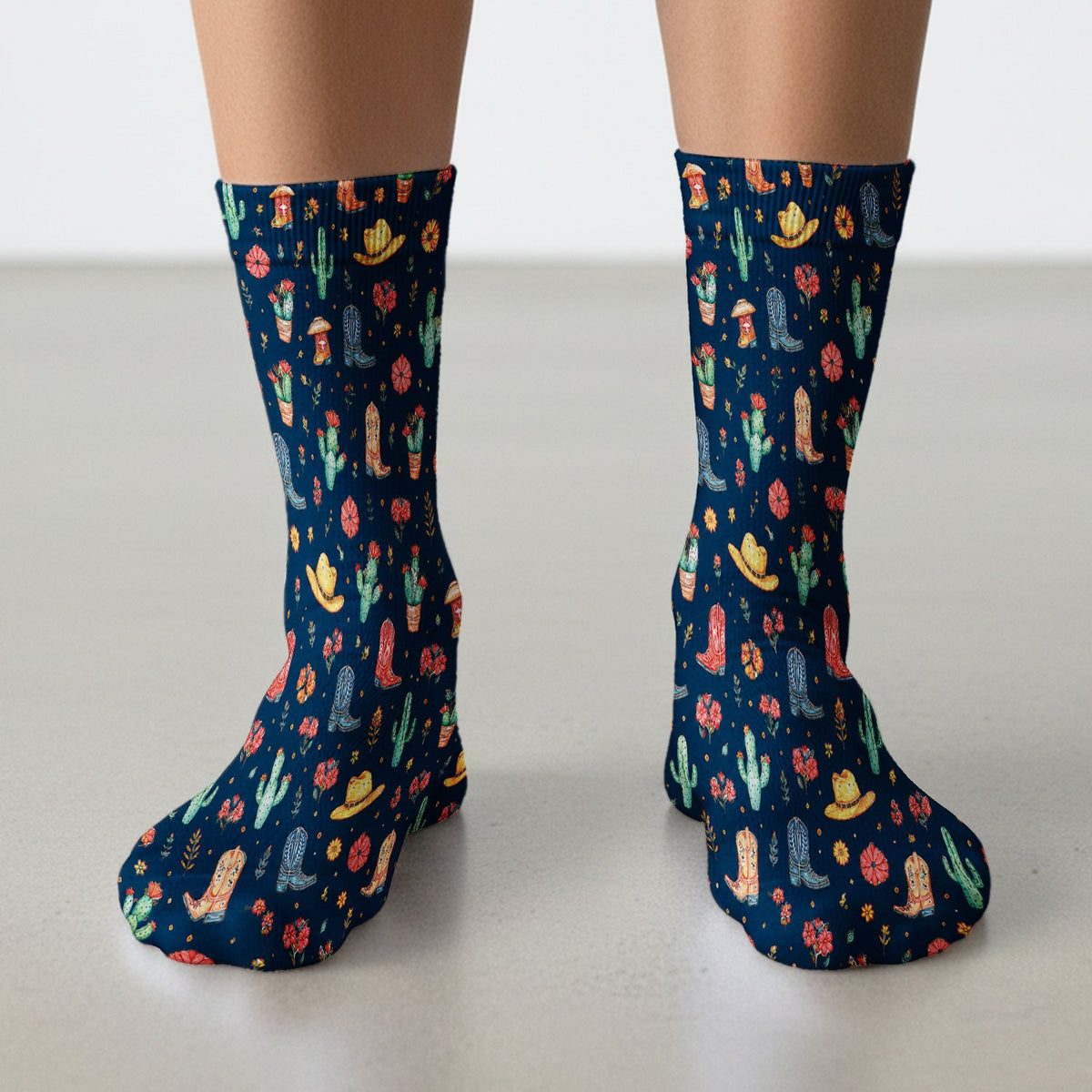 Whimsical Western Cactus Boots Nurse Socks