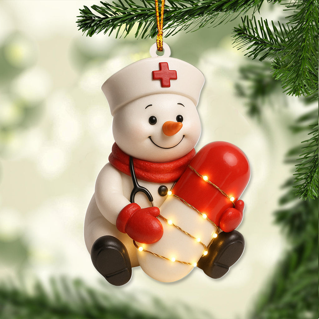 Personalized Snowman Nurse Pill Ornament