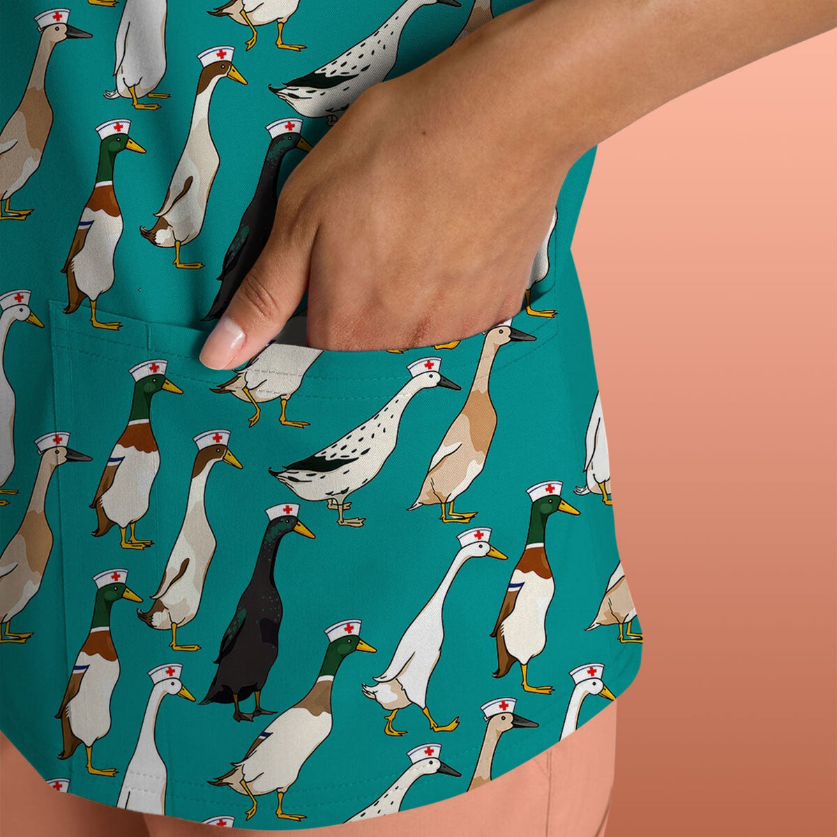 Duck Pattern Nurse Scrub Top