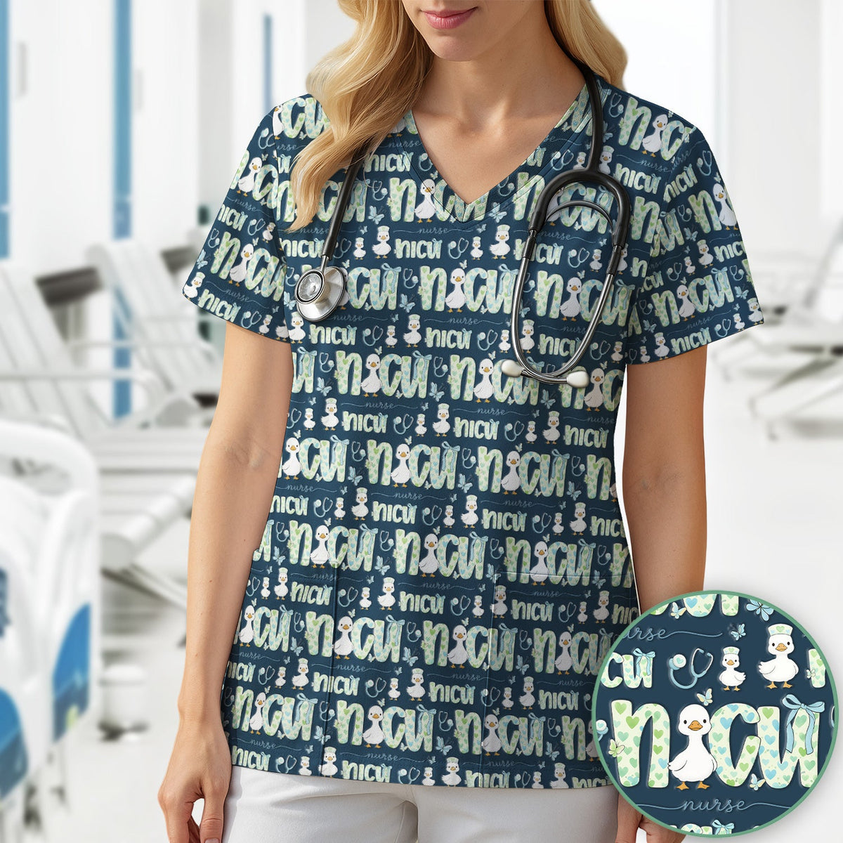 NICU Nurse Duck Scrub Top