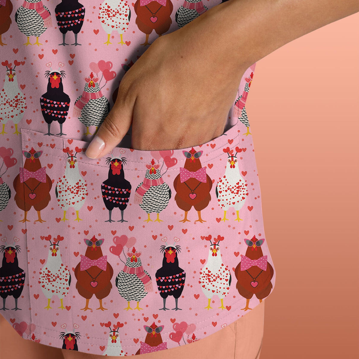 Funny Chicken Valentine Scrub Top, Chicken Pattern Scrub Shirt For Nursing, Valentine Gift For Nurse
