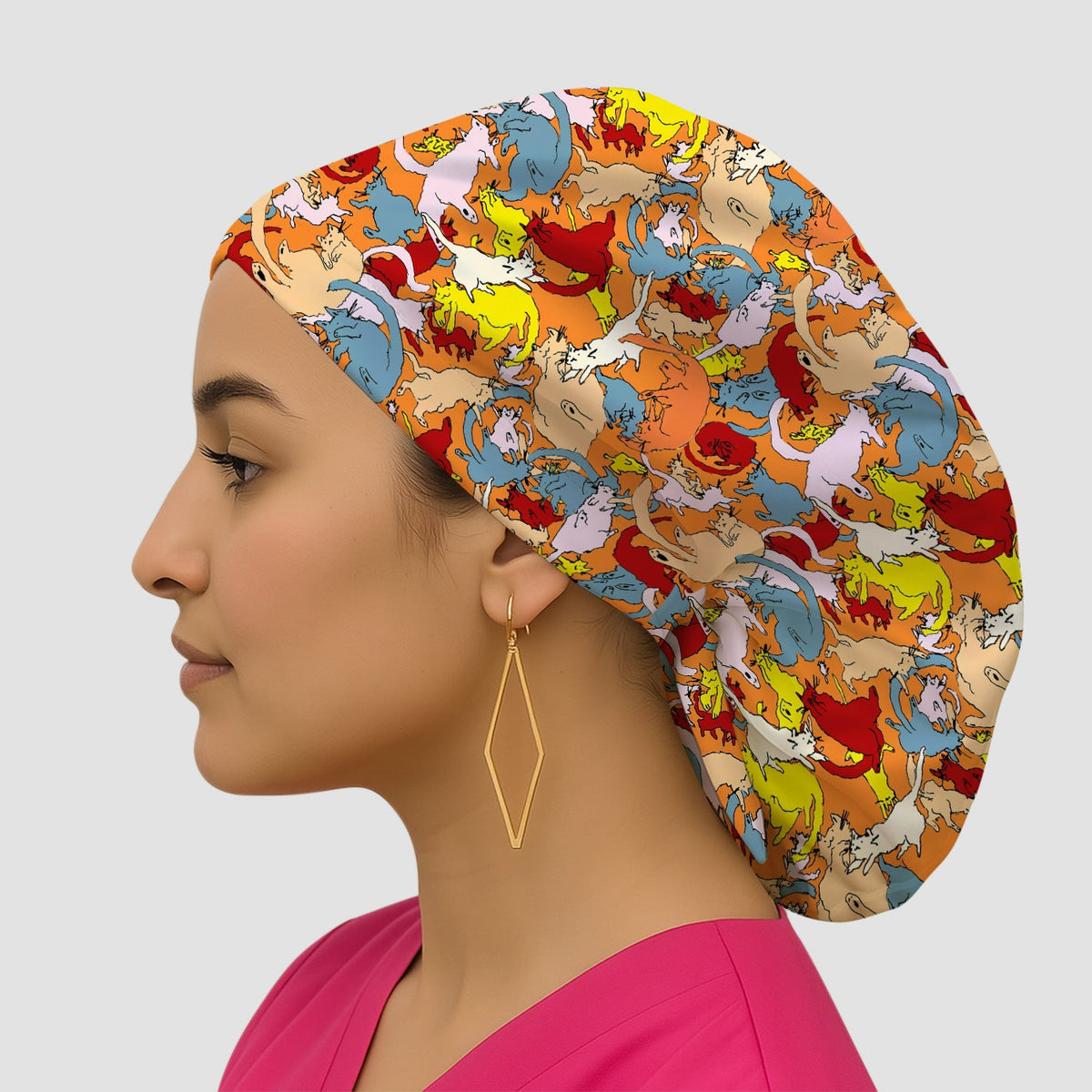 Colorful Cat Chaos Illustration Scrub Cap