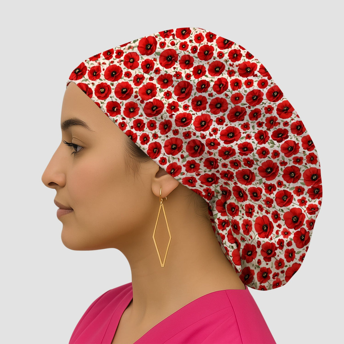 Red Poppy Flower Garden Scrub Cap