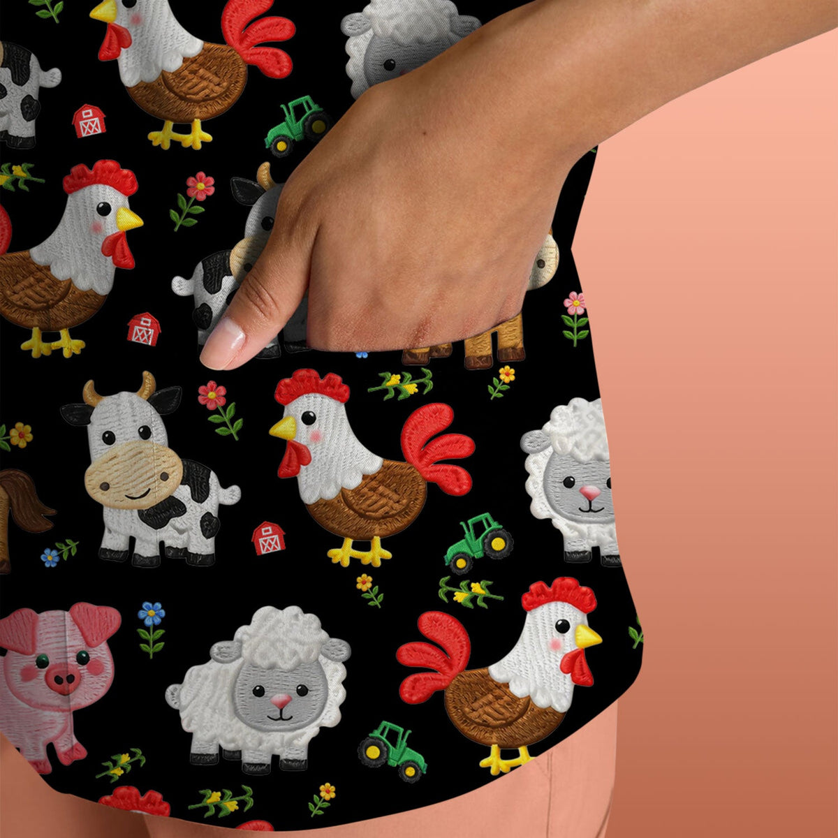Cartoon Farm Animal Nurse Scrub Top