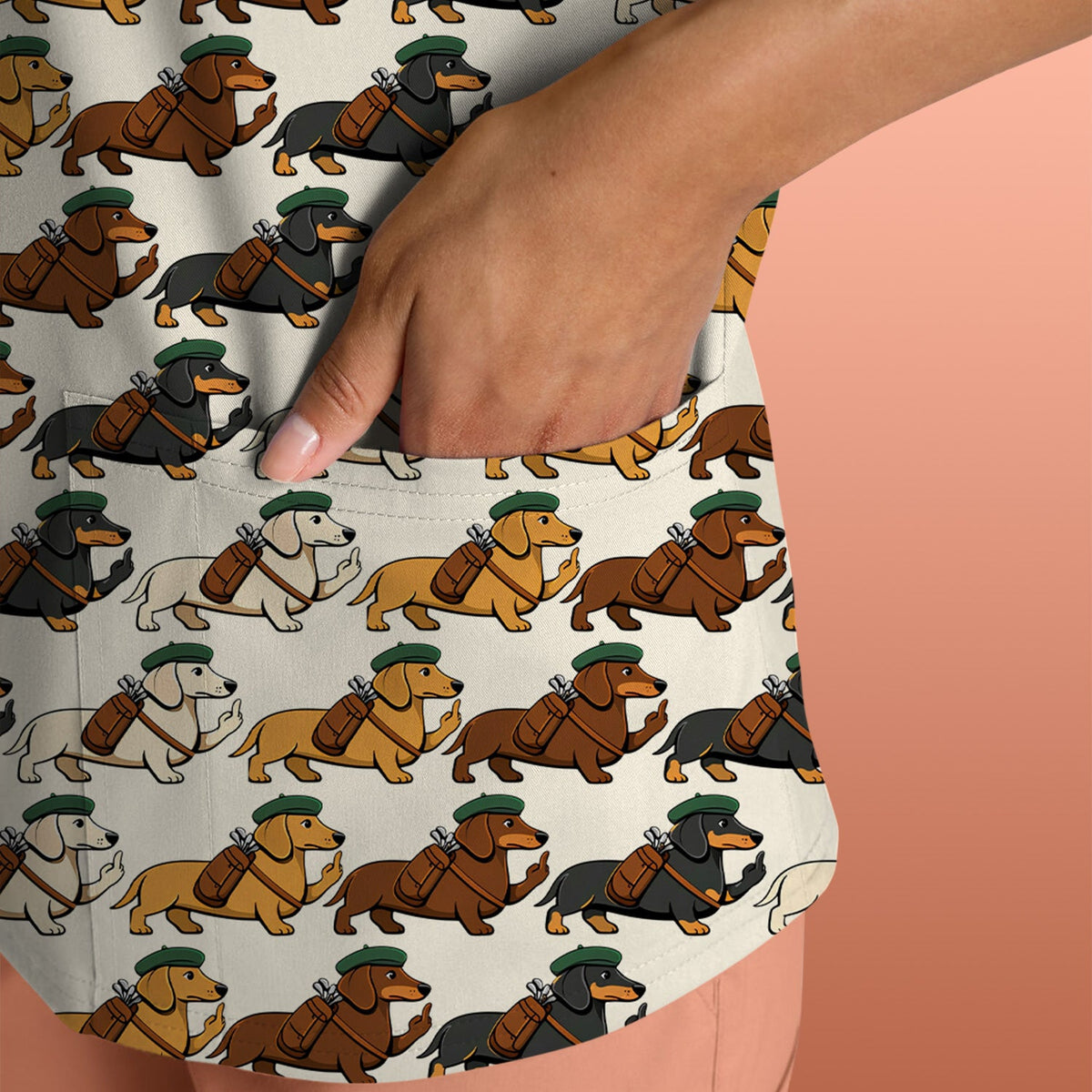 Dachshund Hat And Backpack Nurse Scrub Top