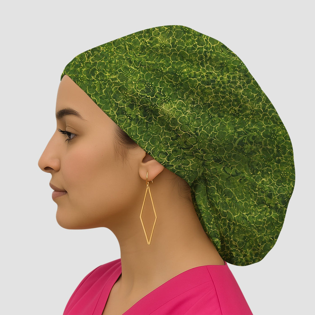 Green Floral Blossom Scrub Cap