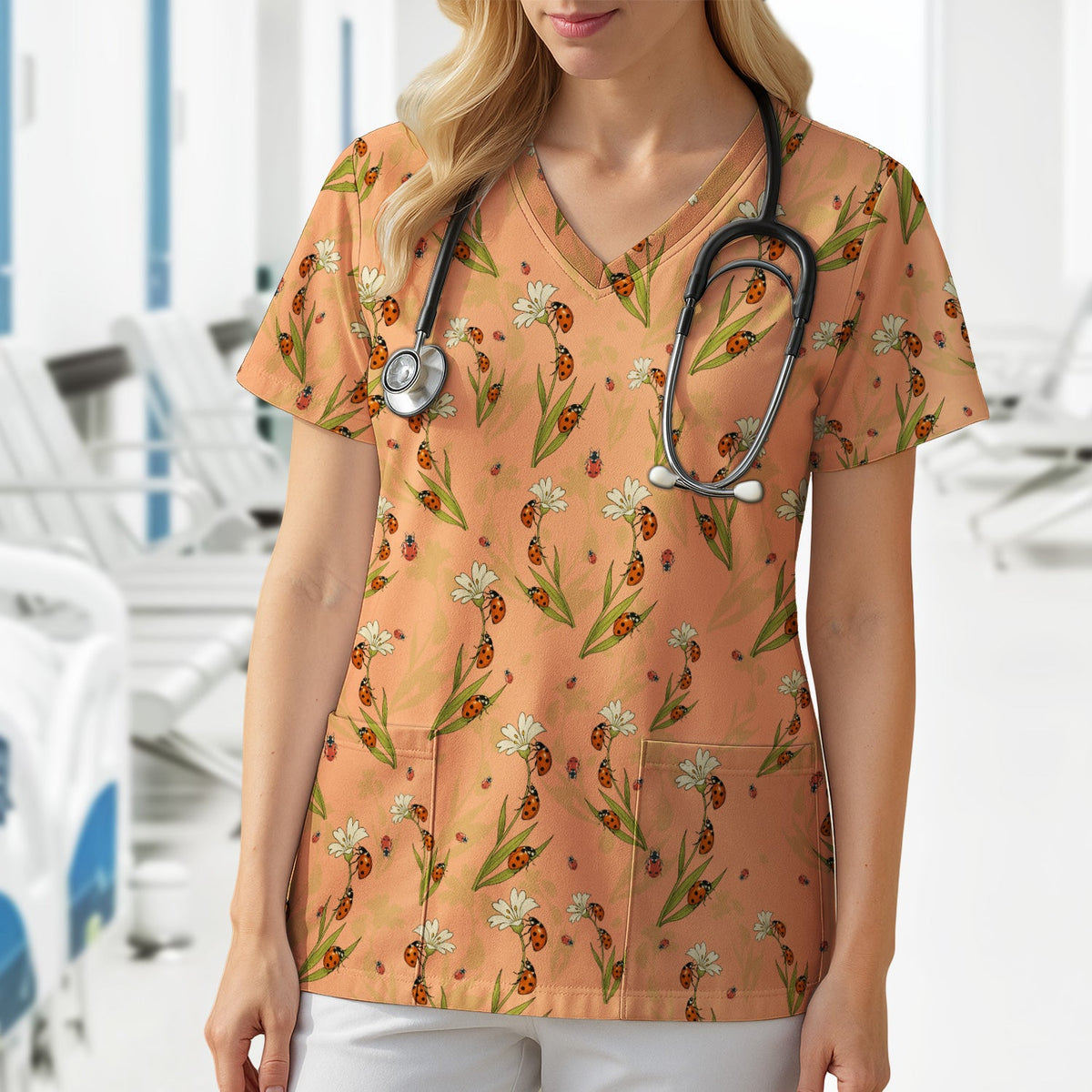 Fresh Daisy Ladybug Garden Nurse Scrub Top