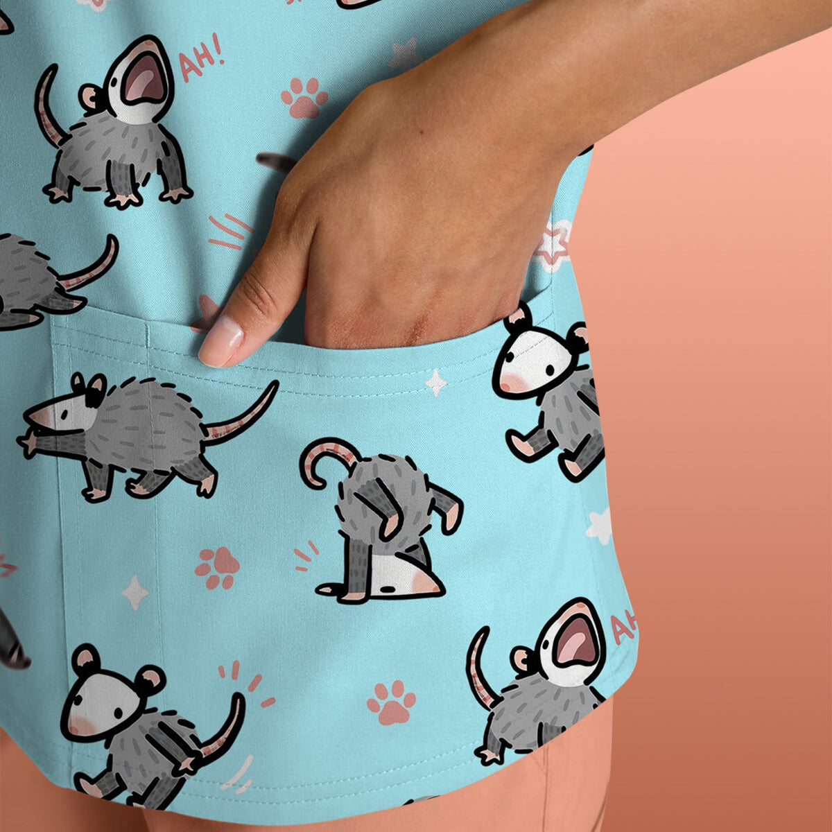 Cartoon Opossum Nurse Scrub Top