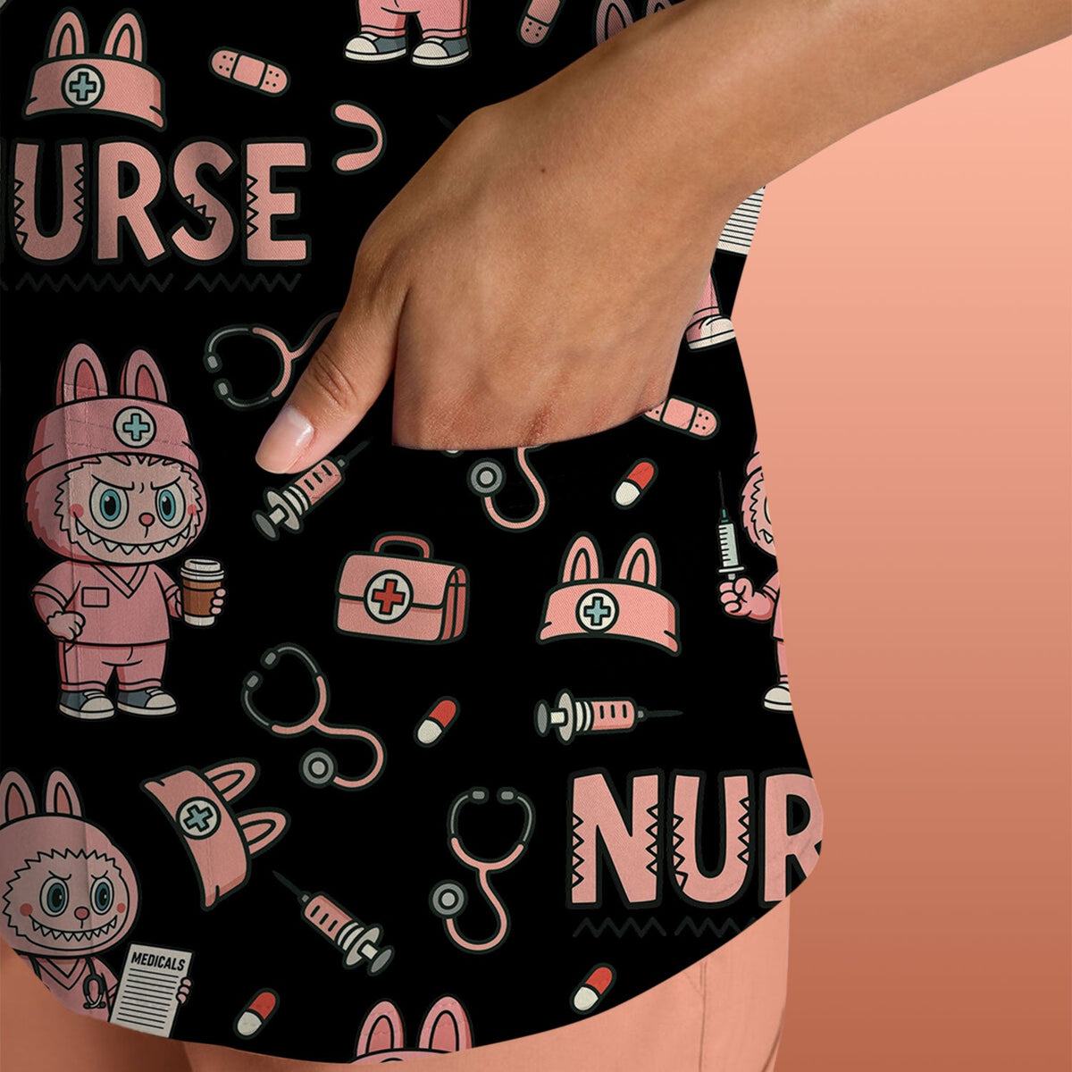 Bunny Cartoon Nurse Scrub Top