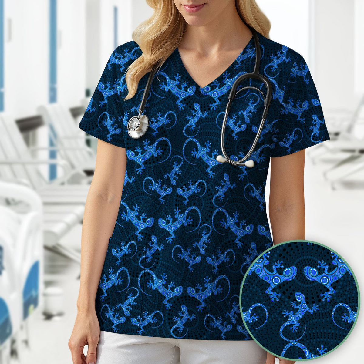 Australian Gecko Dot Art Inspired Medical Scrub Top - Women Uniform