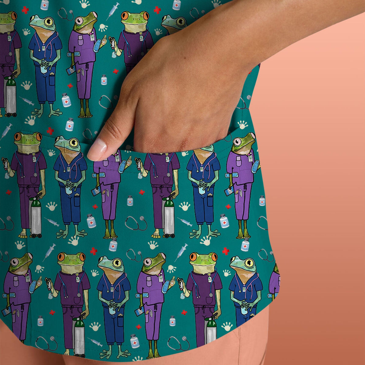 Frog Print Nurse Scrub Top