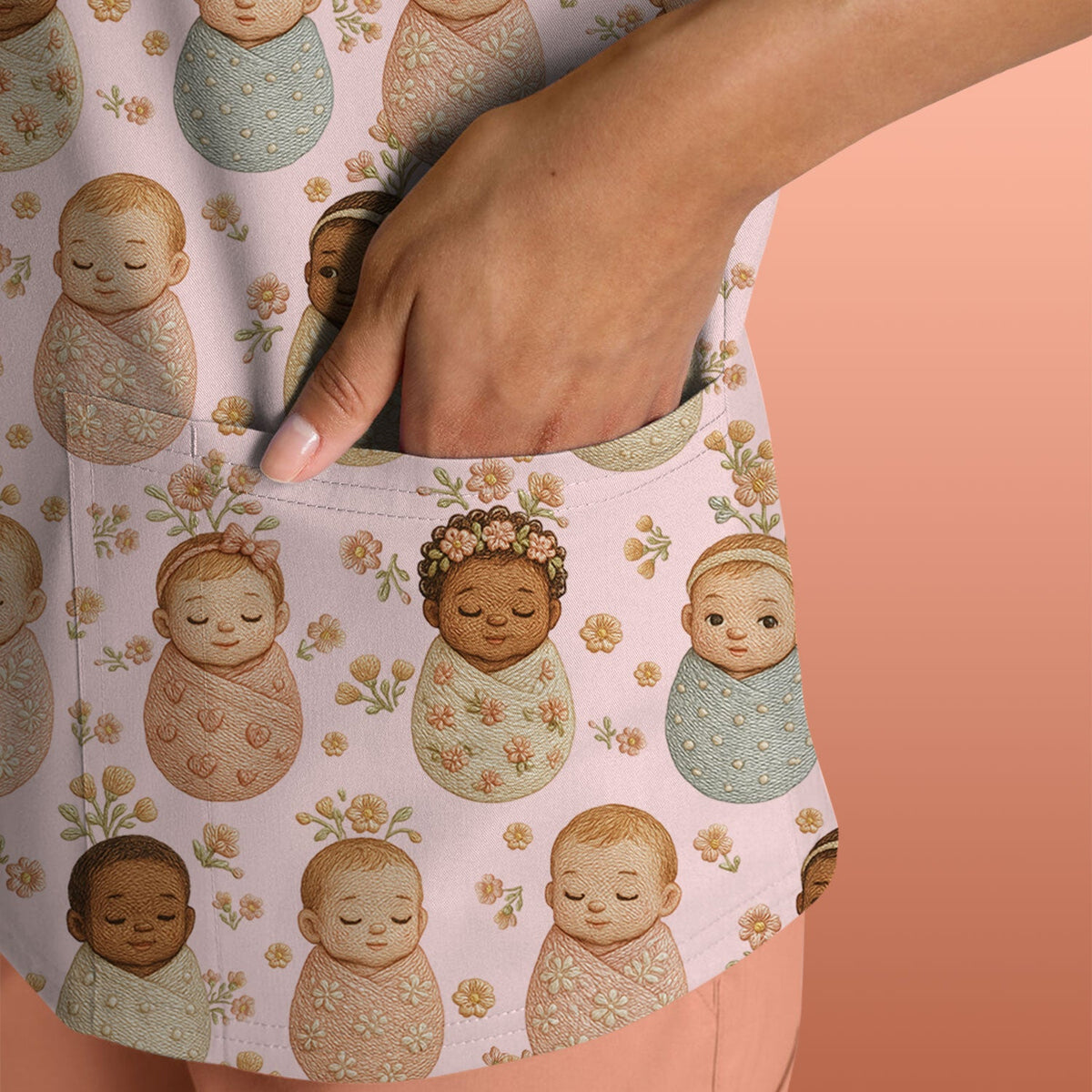 Sweet Newborn Baby Floral Nurse Scrub Top