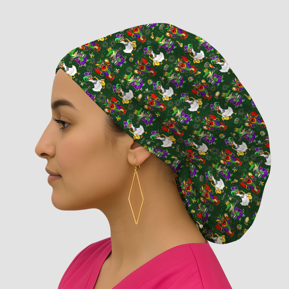 Crawfish Duck Mardi Gras Scrub Cap